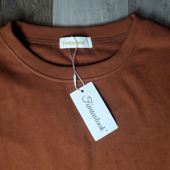 NWT Fantaslook Caramel Brown Velvety Soft Sweatshirt Tunic Top Size Large - Picture 4 of 16